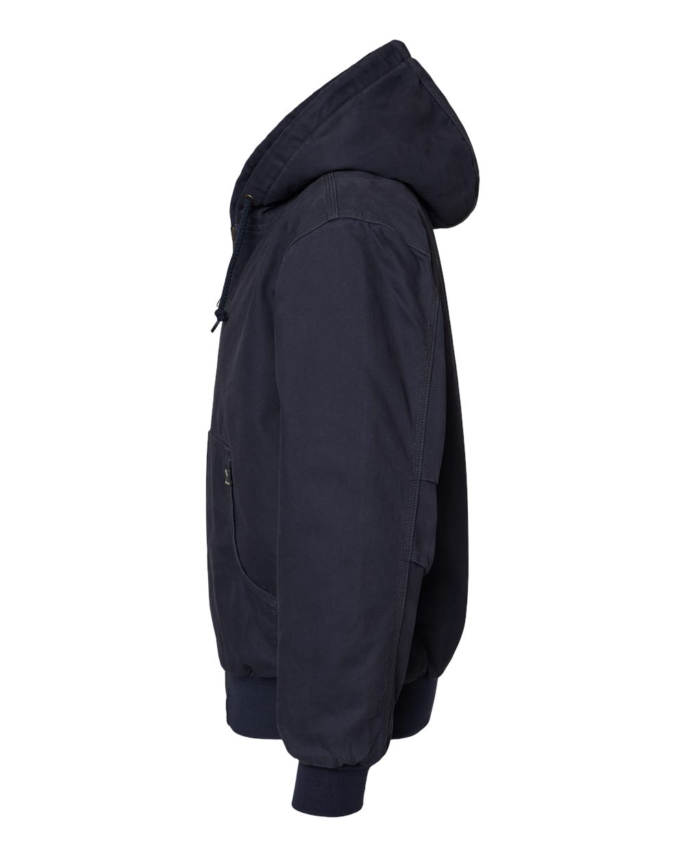 Left View of Navy Cheyenne Boulder Cloth™ Hooded Jacket with Tricot Quilt Lining - 5020