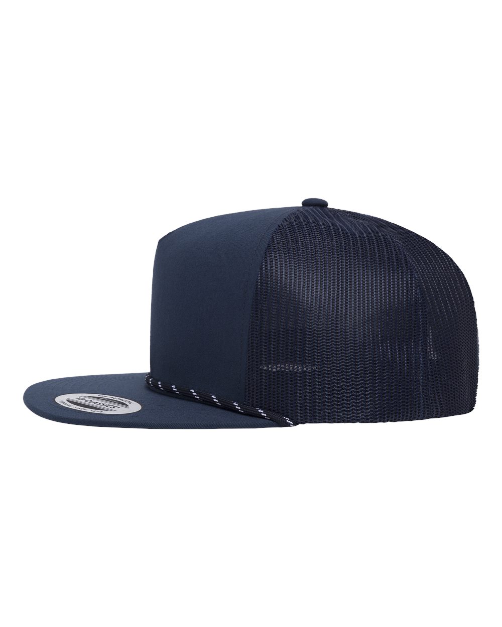 Left View of Navy Classic Five-Panel Trucker Rope Cap - 6006BD plain