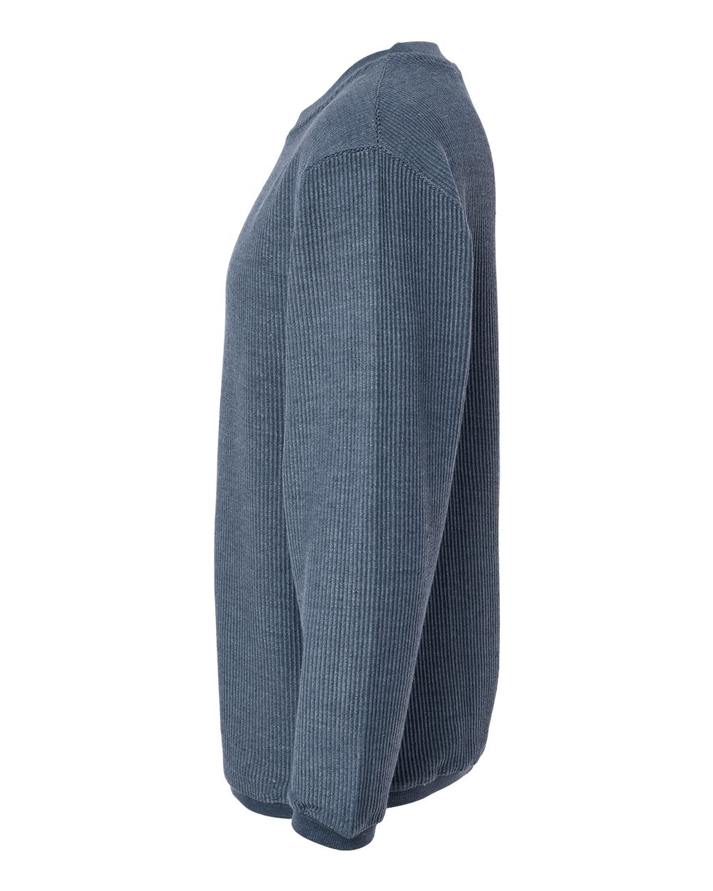 Left View of Navy Corded Crewneck Pullover - 19179