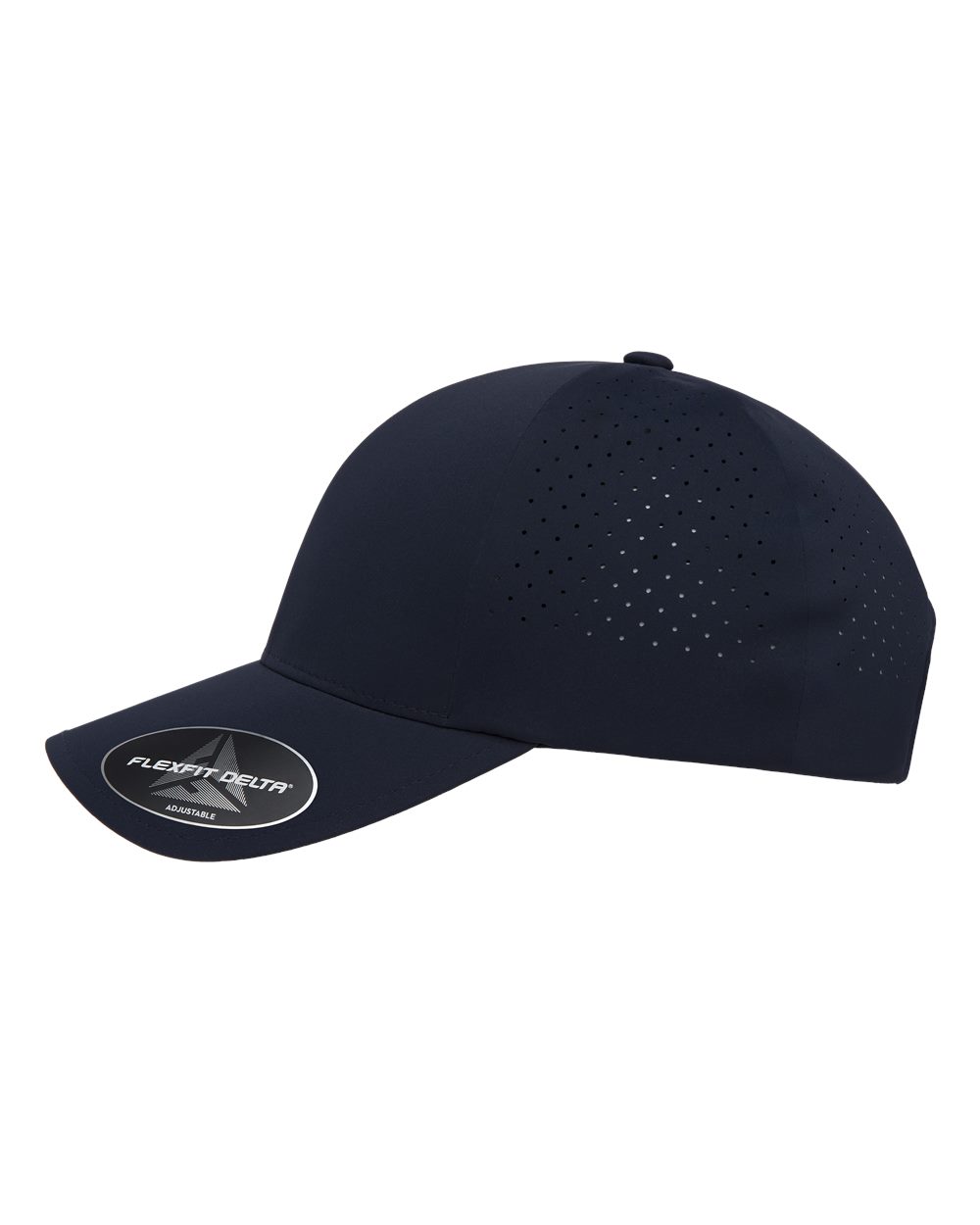 Left View of Navy Delta® Snapback Perforated Cap - 180AP