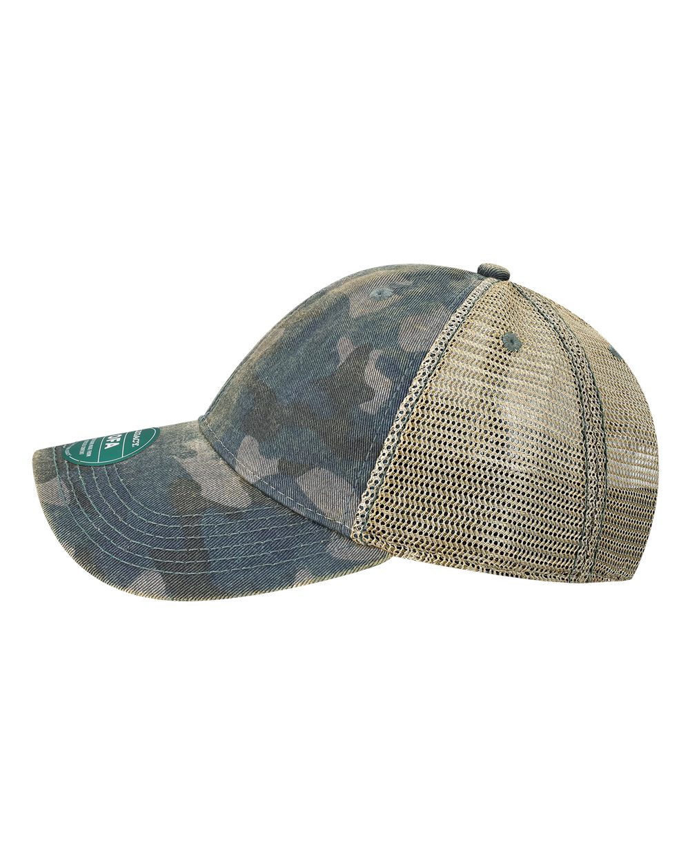 Left View of Navy Field Camo/ Java Old Favorite Trucker Cap - OFA