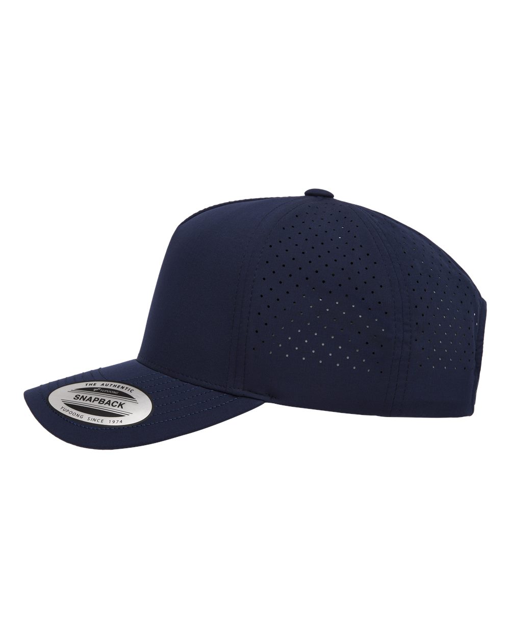Left View of Navy Five-Panel Snapback with Perforated Cap - 5389AP