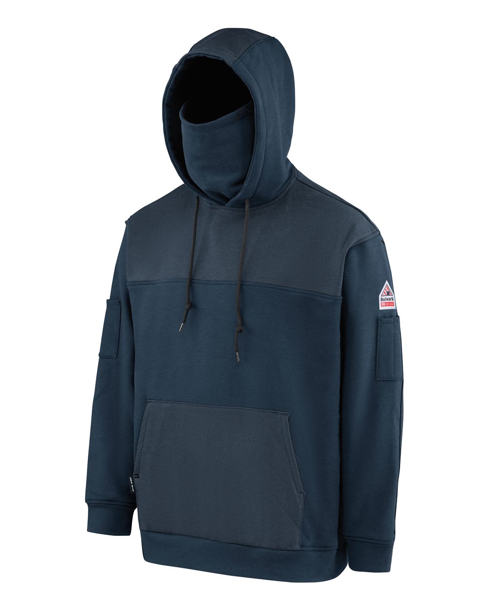 Left View of Navy Flame Resistant Fleece Hooded Sweatshirt - SMM4