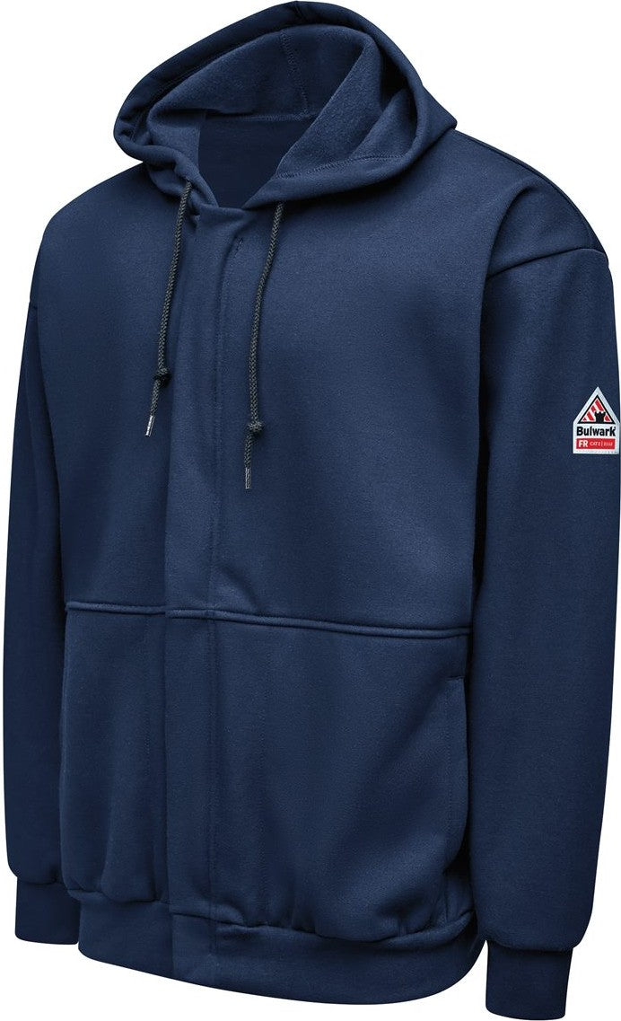 Left View of Navy Full-Zip Fleece Hooded Sweatshirt - SMZ8