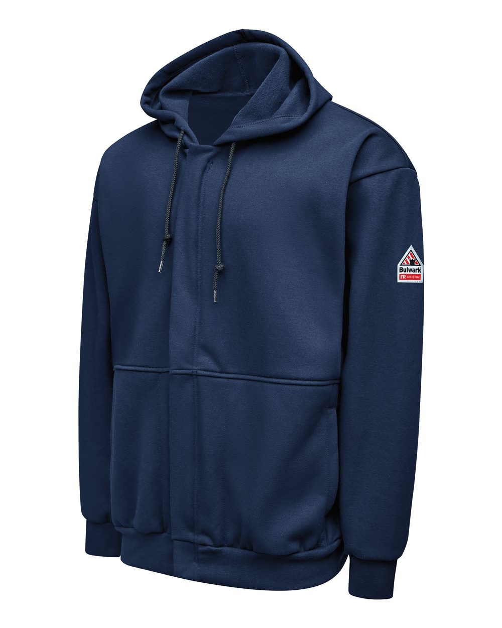 Left View of Navy Full-Zip Fleece Hooded Sweatshirt - Tall Sizes - SMZ8T