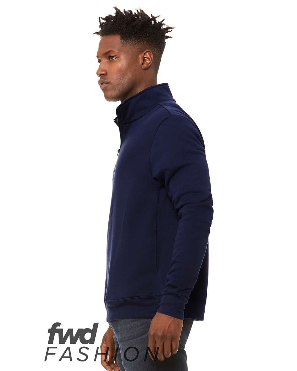 Left View of Navy FWD Fashion Quarter-Zip Pullover Fleece - 3740