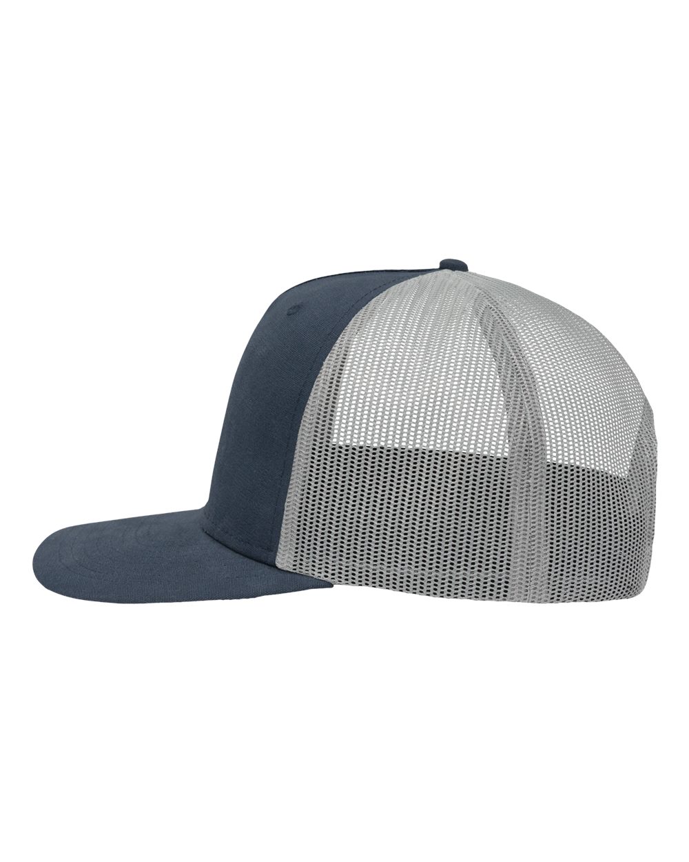 Left View of Navy/ Grey Modern Five-Panel Trucker Fit Cap - SP1550