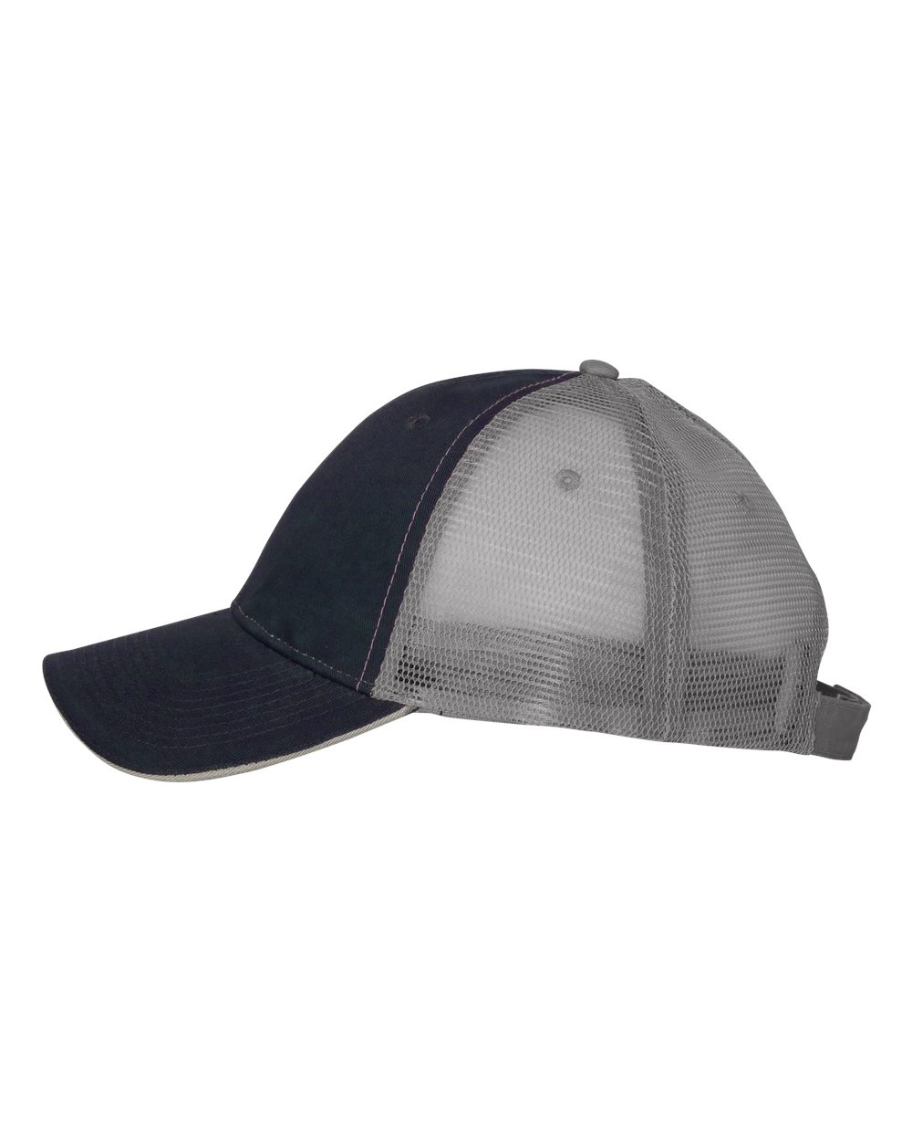 Left View of Navy/ Grey Sandwich Trucker Cap - S102