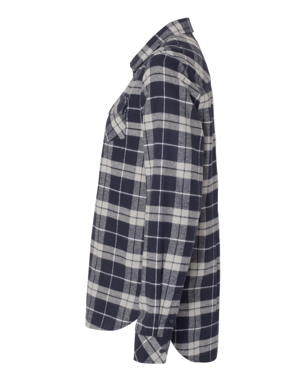 Left View of Navy/ Grey Women's Yarn-Dyed Long Sleeve Flannel Shirt - 5210