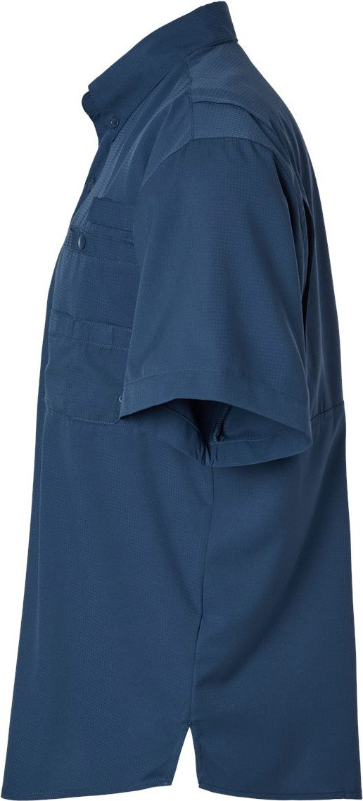 Left View of Navy Hatteras Performance Short Sleeve Fishing Shirt - 700
