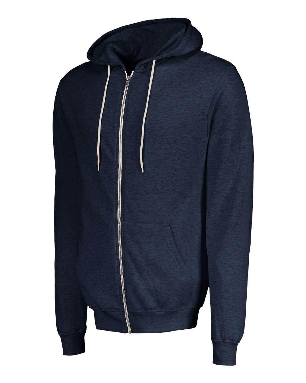 Left View of Navy Heather Retro Heather Full-Zip Hooded Sweatshirt - 2349