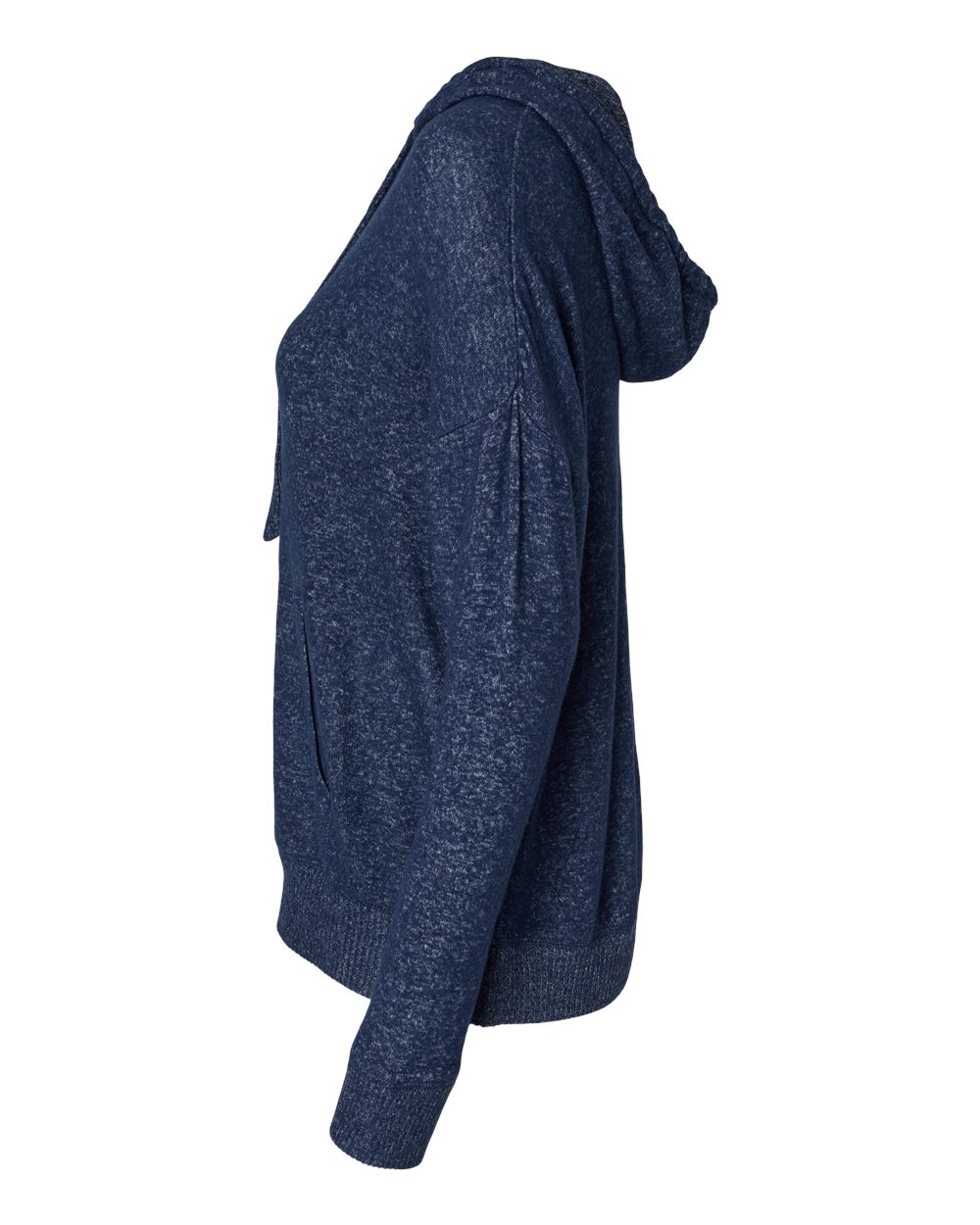 Left View of Navy Heather Women&#39;s Cuddle Fleece Hooded Pullover - BW1501