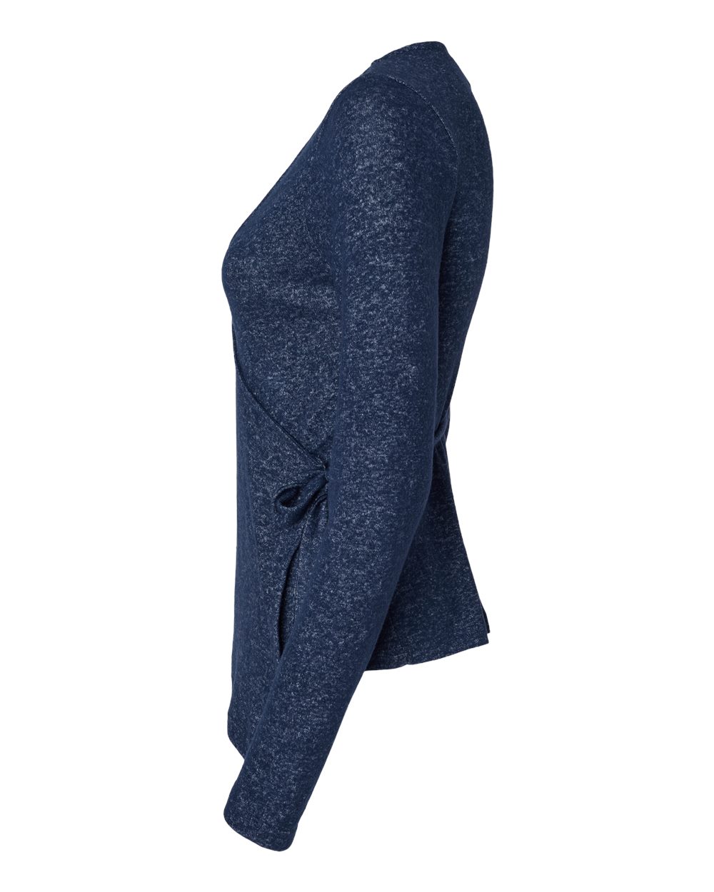 Left View of Navy Heather Women's Cuddle Wrap Top - BW1301