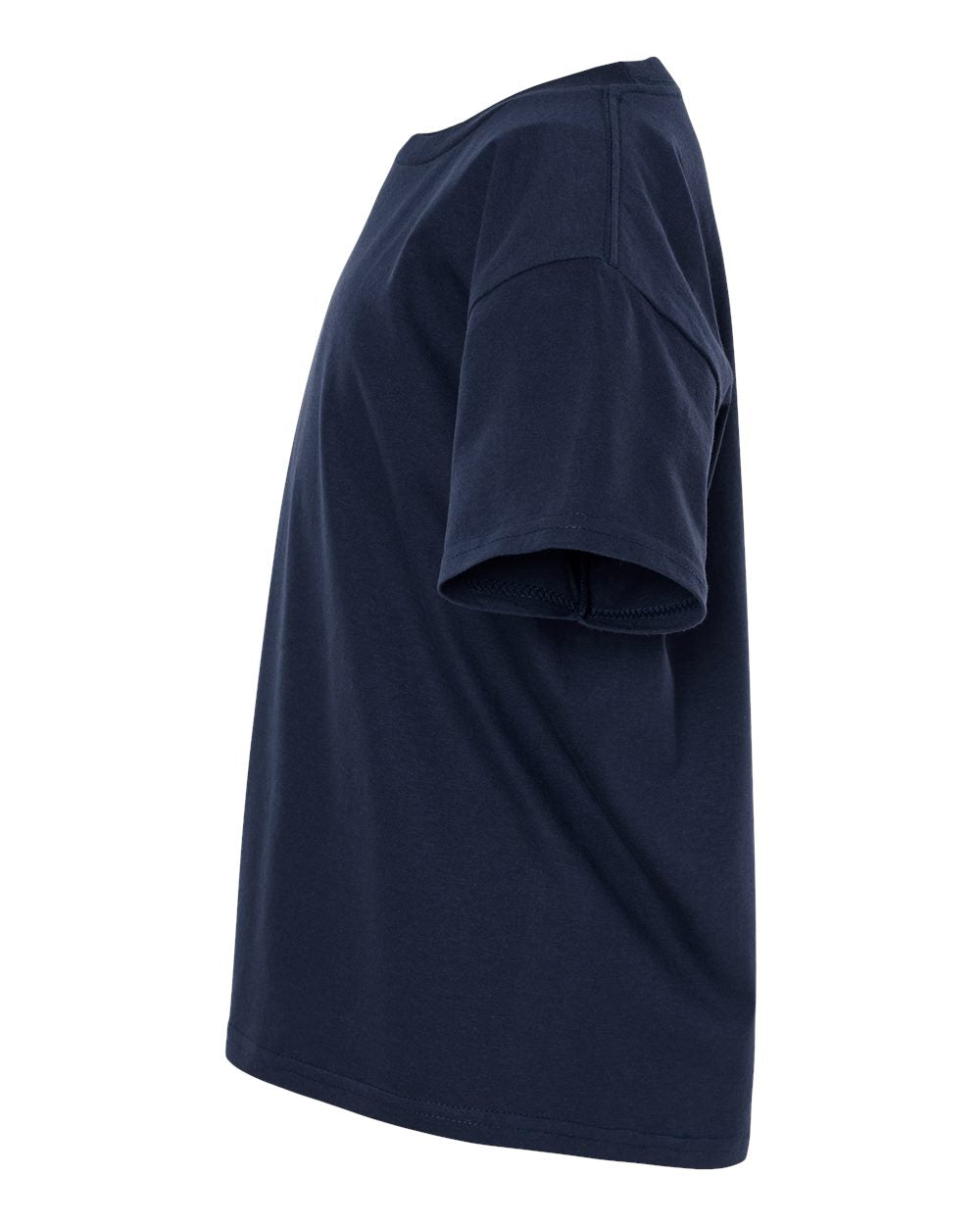 Left View of Navy Light Cotton Youth T-Shirt - 3000B
