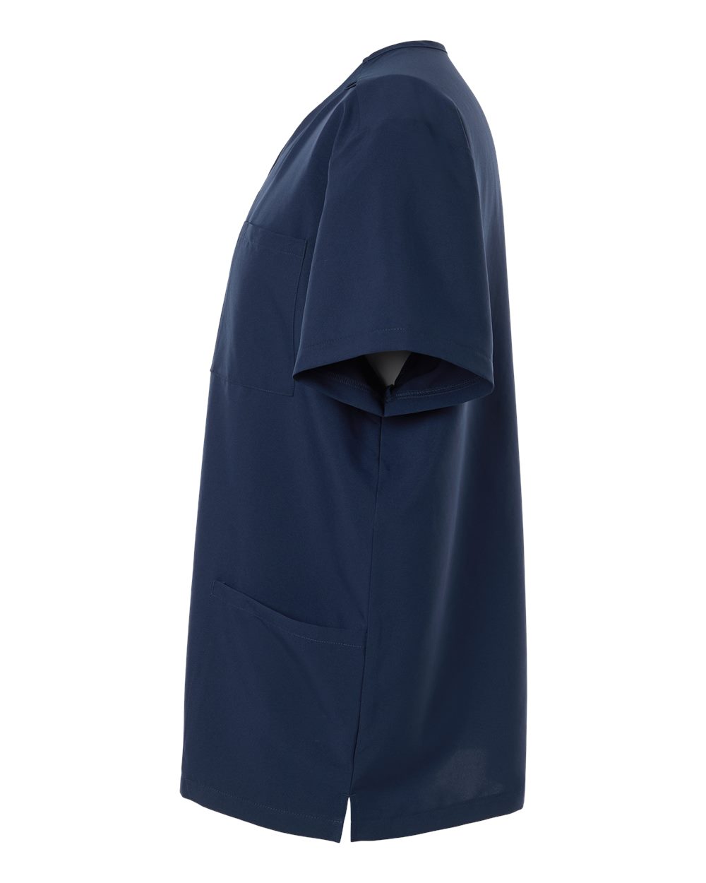Left View of Navy Men's V-Neck 3 Pocket Scrub Top - HMB002 plain
