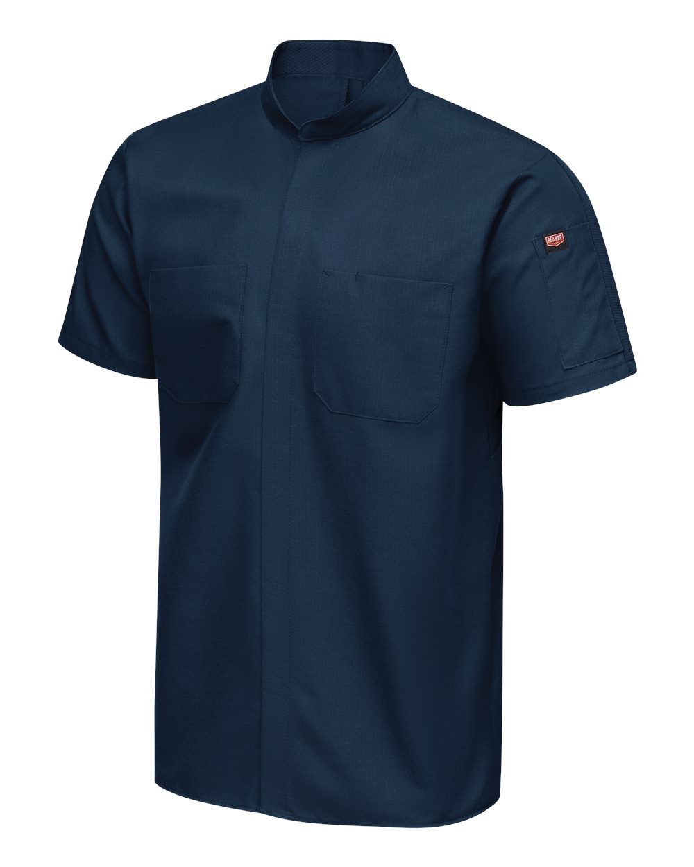 Left View of Navy Mimix™ Pro+ Short Sleeve Work Shirt With OilBlok - SX46