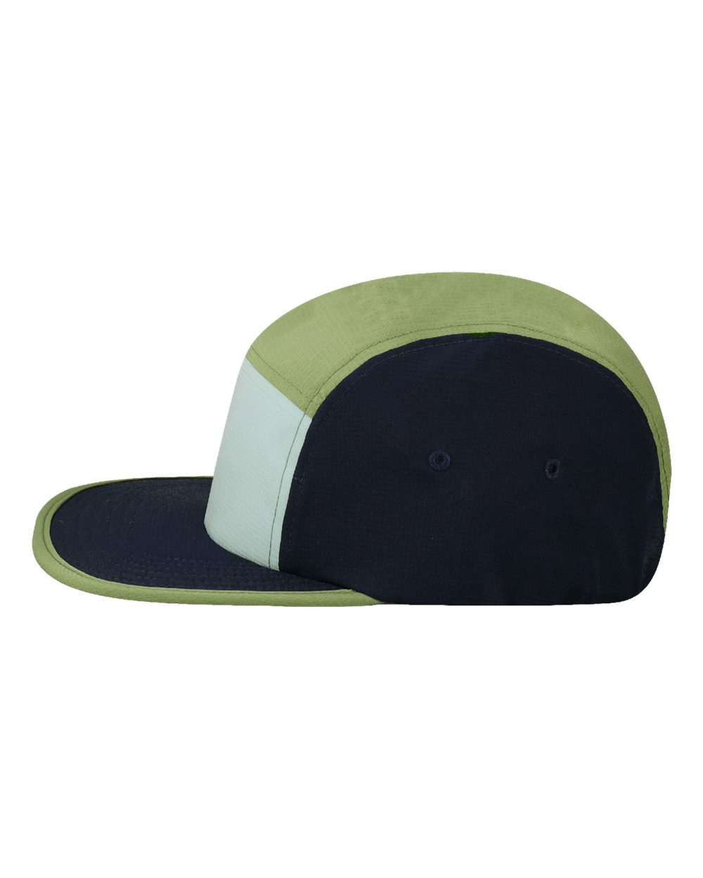 Left View of Navy/ Mint Switchback Packable Camper Hat - SWTBK