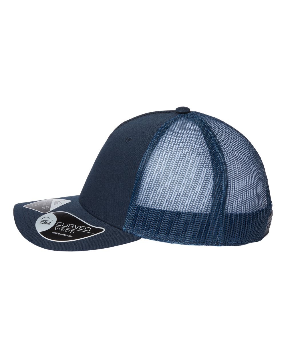 Left View of Navy/ Navy Sustainable Five-Panel Trucker Cap - ZION