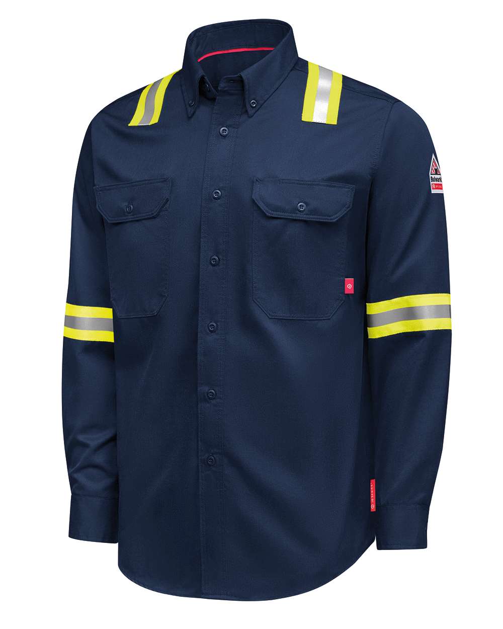 Left View of Navy Nomex® Comfort Enhanced-Vis Woven Long Sleeve Shirt - QS26EVH
