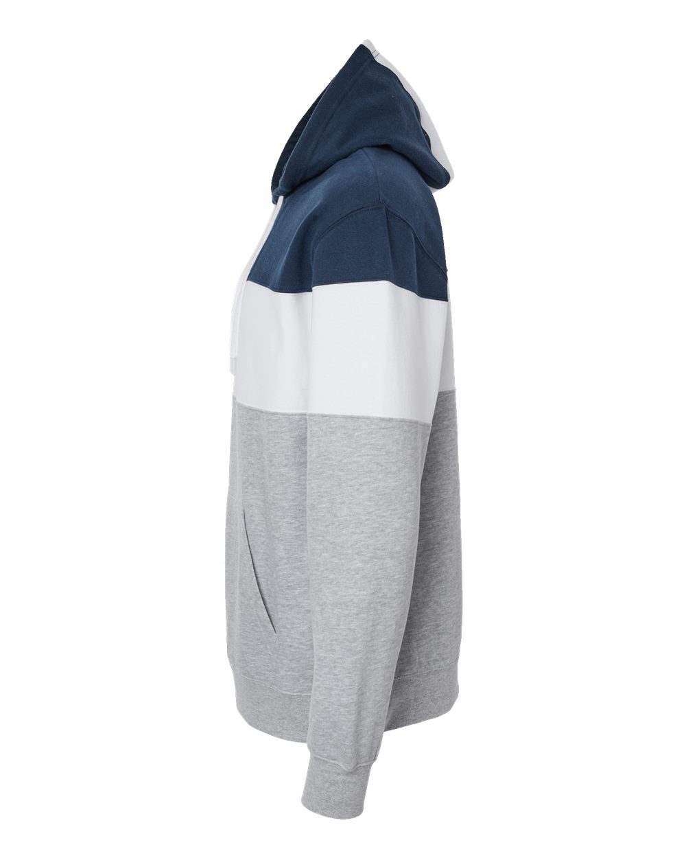 Left View of Navy/ Oxford Varsity Fleece Colorblocked Hooded Sweatshirt - 8644
