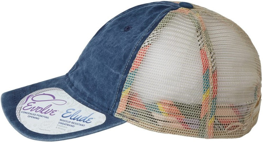 Left View of Navy/ Stripes Women&#39;s Washed Mesh-Back Cap - TESS