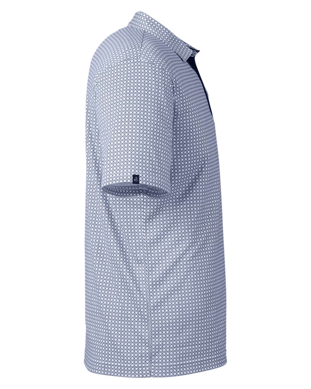 Rear View of Navy Tanner Printed Polo - SW2200