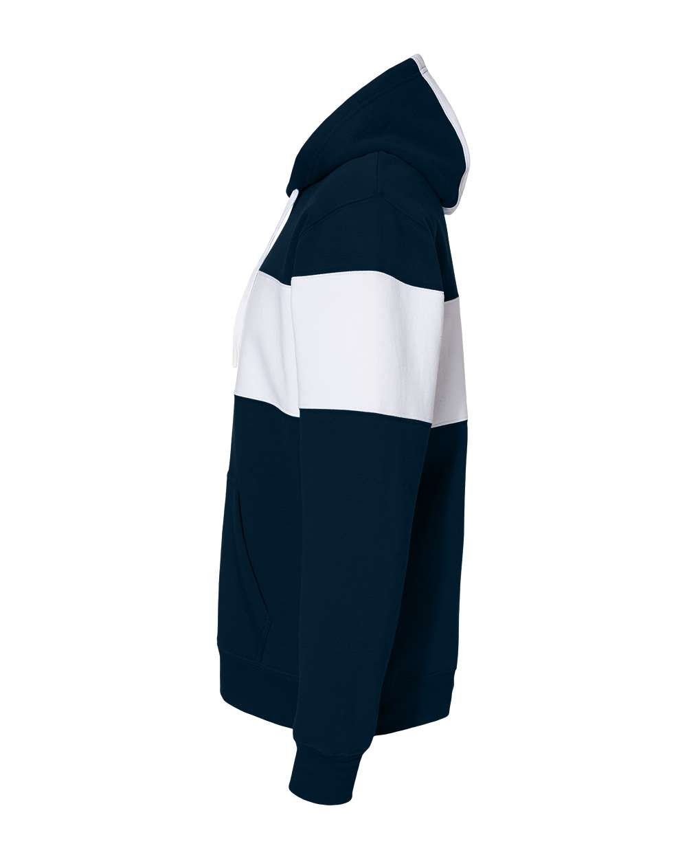 Left View of Navy Varsity Fleece Colorblocked Hooded Sweatshirt - 8644