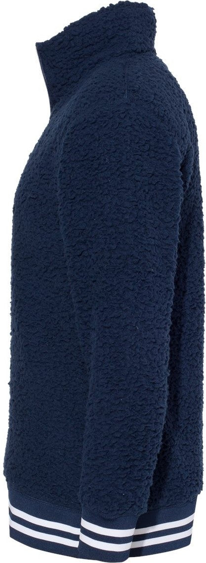 Left View of Navy Varsity Sherpa Quarter-Zip Pullover - Q20