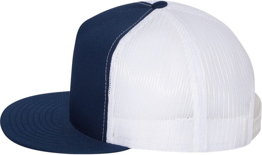 Left View of Navy/ White Five-Panel Classic Trucker Cap - 6006
