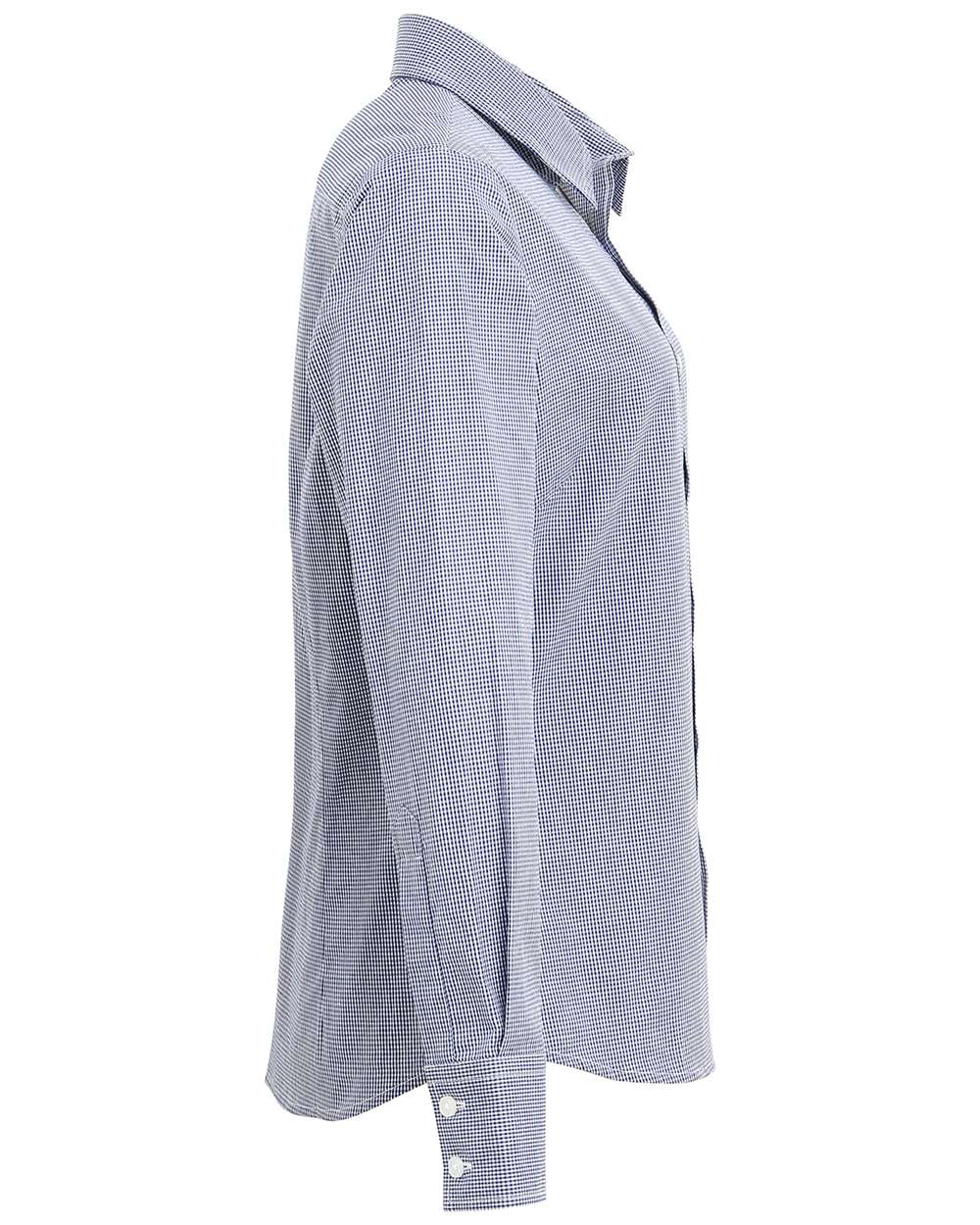 Rear View of Navy/ White Women's Microcheck Gingham Cotton Shirt - RP320