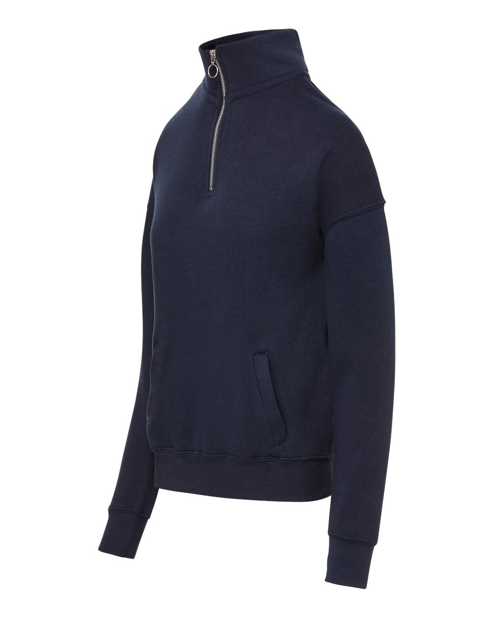 Left View of Navy Women's Cloud Fleece Quarter-Zip Sweatshirt - W20189 plain