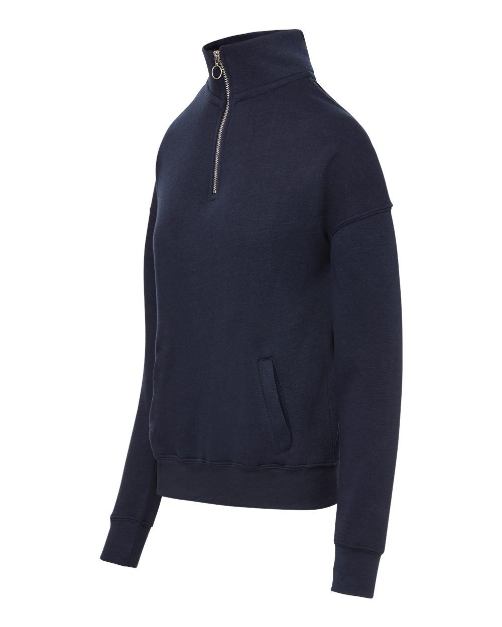 Left View of Navy Women&#39;s Cloud Fleece Quarter-Zip Sweatshirt - W20189