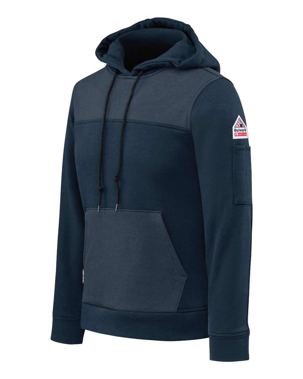 Left View of Navy Women's Flame-Resistant Fleece Hooded Sweatshirt - SMM5 plain