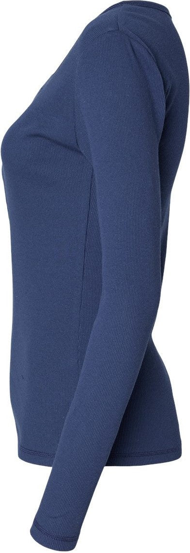 Left View of Navy Women&#39;s Harper Long Sleeve Henley - BW2402