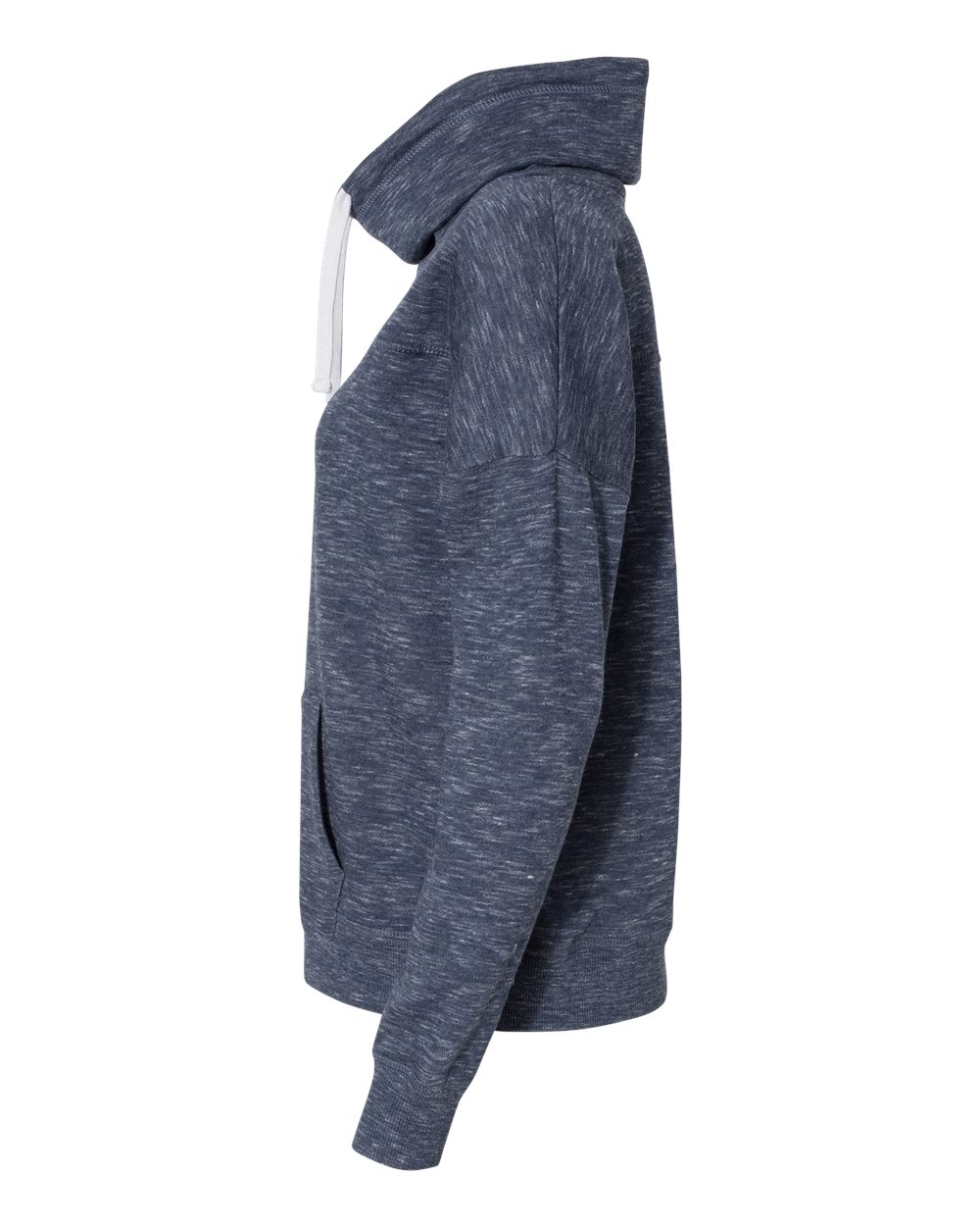 Left View of Navy Women’s Mélange Fleece Cowl Neck Sweatshirt - 8673