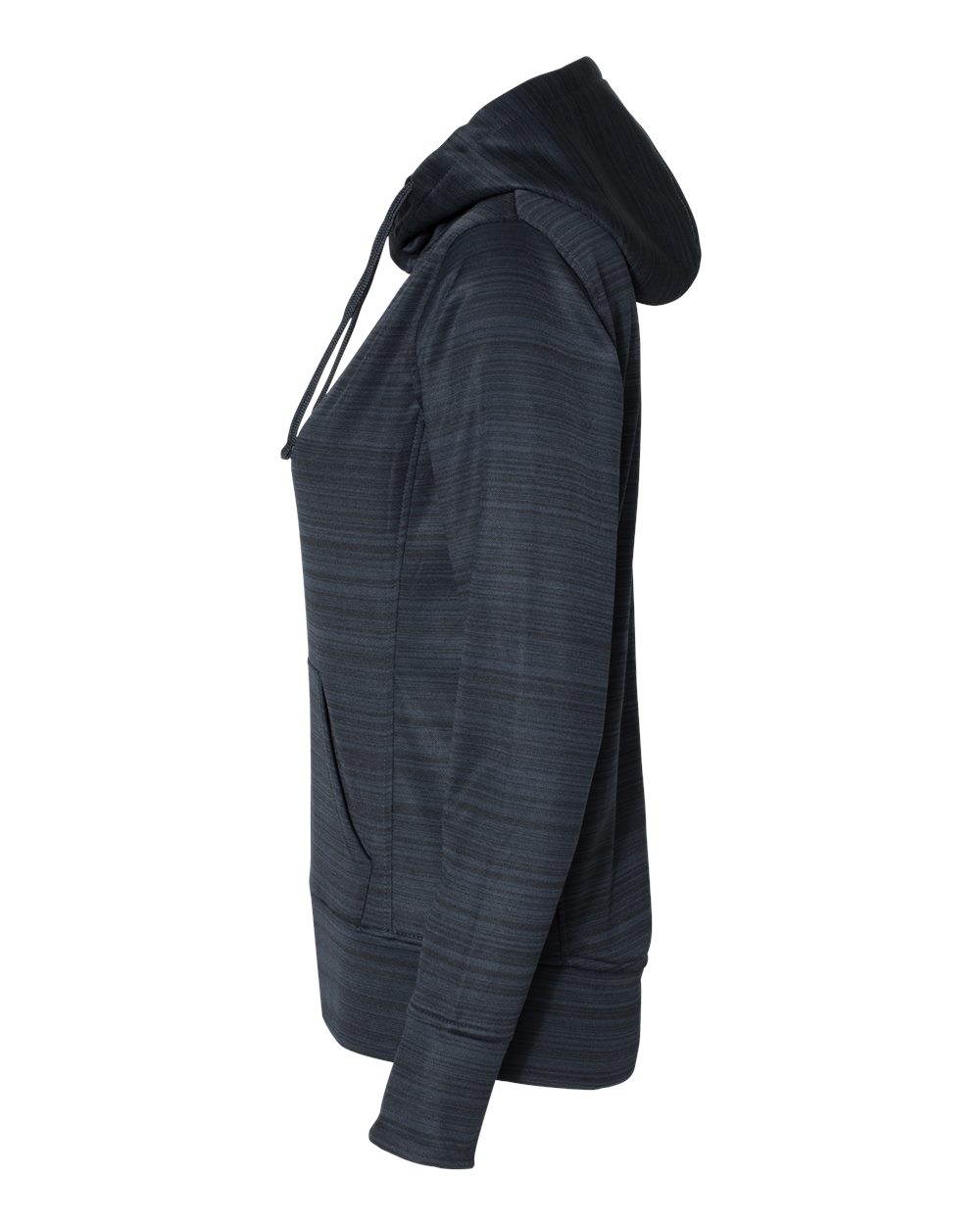 Left View of Navy Women&#39;s Odyssey Striped Performance Fleece Lapover Hooded Sweatshirt - 8662