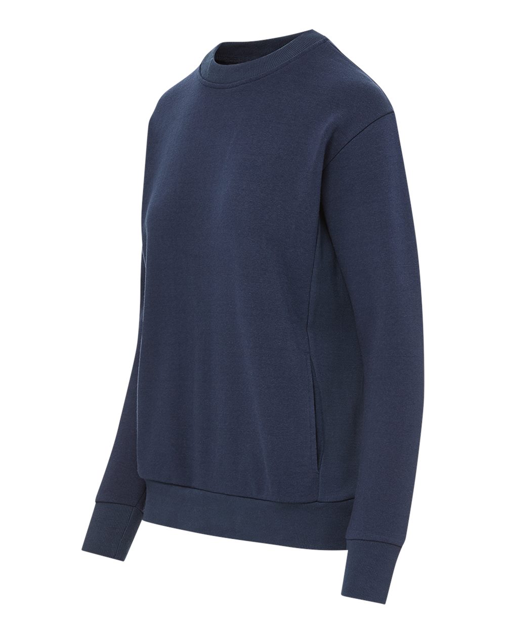Left View of Navy Women&#39;s Raelynn Cloud Fleece Crewneck Sweatshirt - W23140