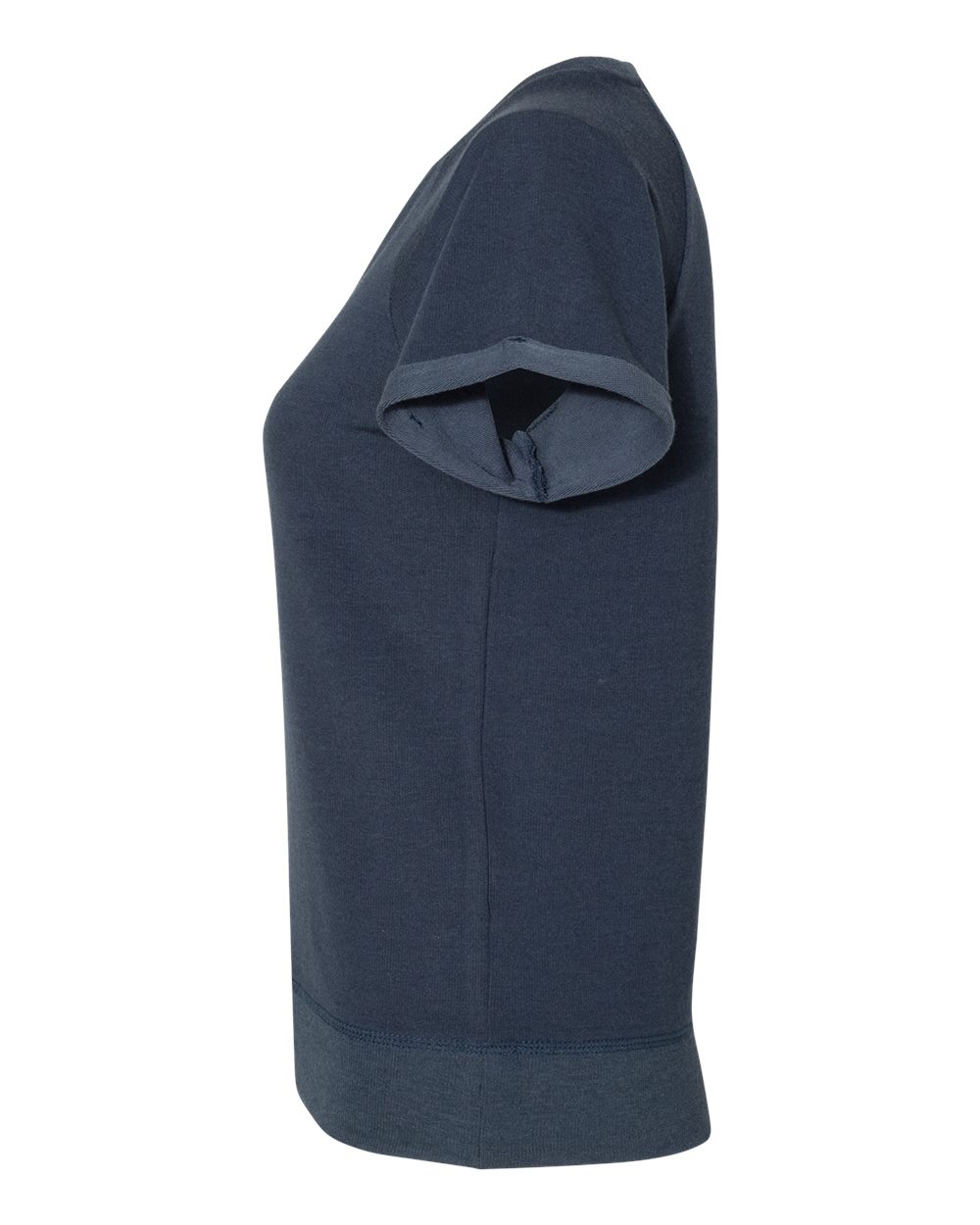 Left View of Navy Women&#39;s Sweetheart French Terry Short Sleeve Pullover - R32