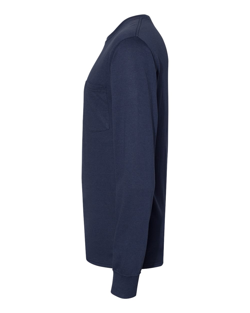 Left View of Navy Workwear Long Sleeve Pocket T-Shirt - W120