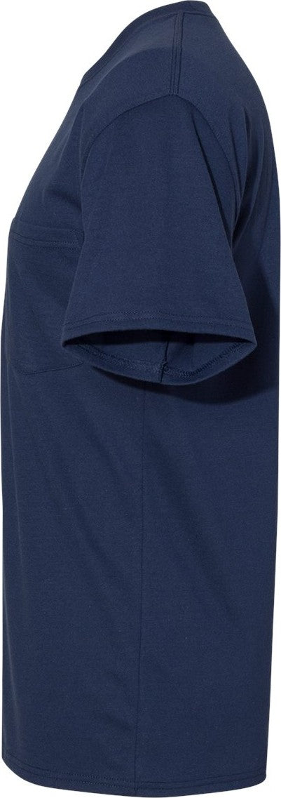 Left View of Navy Workwear Pocket T-Shirt - W110