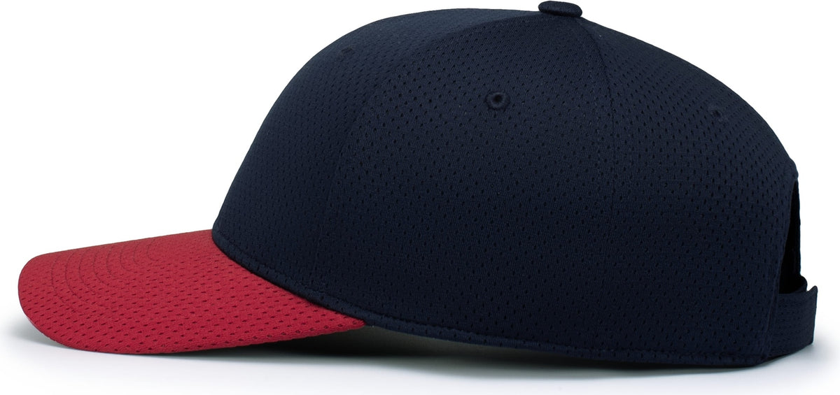 Left View of NAVY/RED ATHLETIC MESH CAP