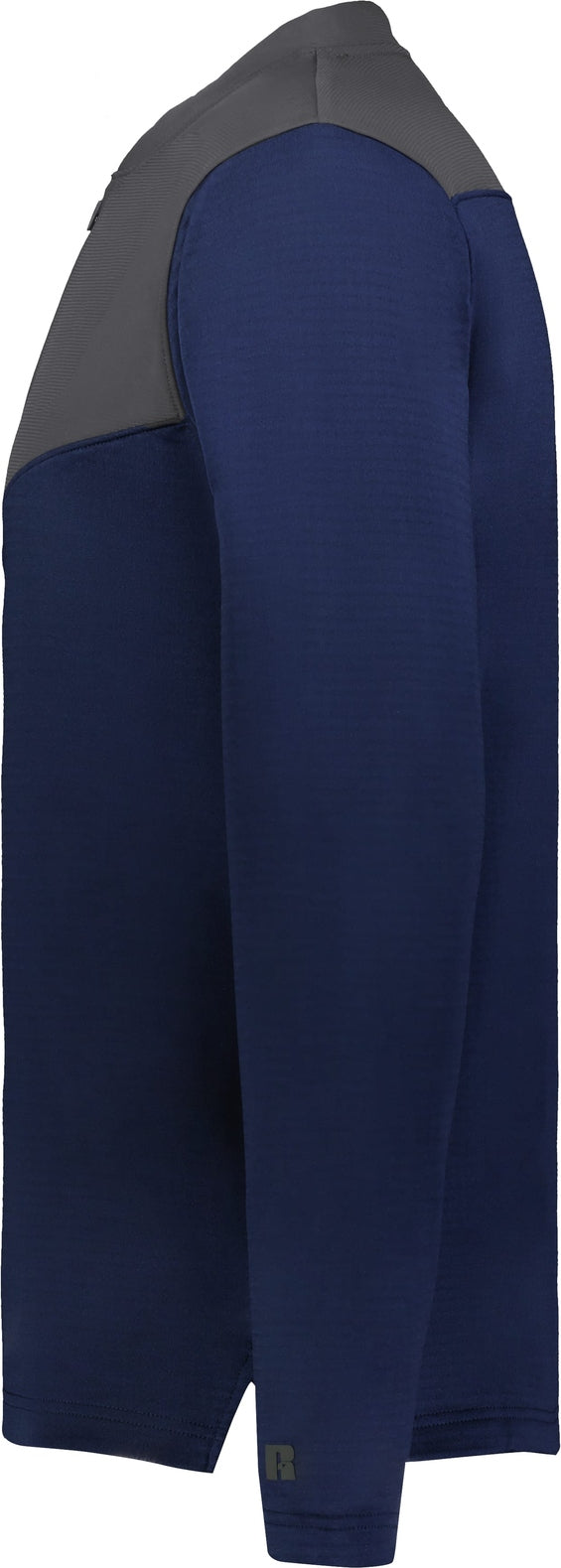 Left View of NAVY/STEALTH SIDELINE GRID 1/4 ZIP PULLOVER