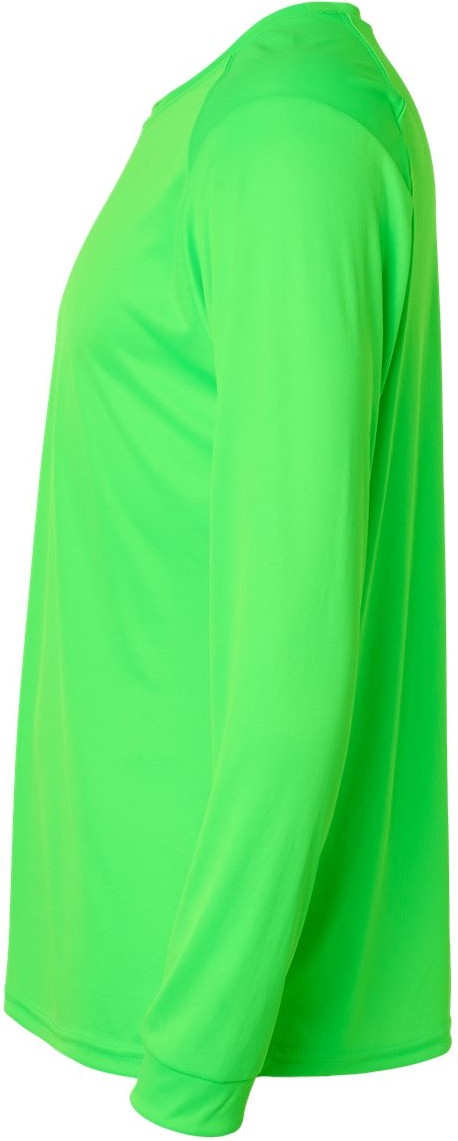 Left View of Neon Lime Long Islander Performance Long Sleeve T-Shirt - 210