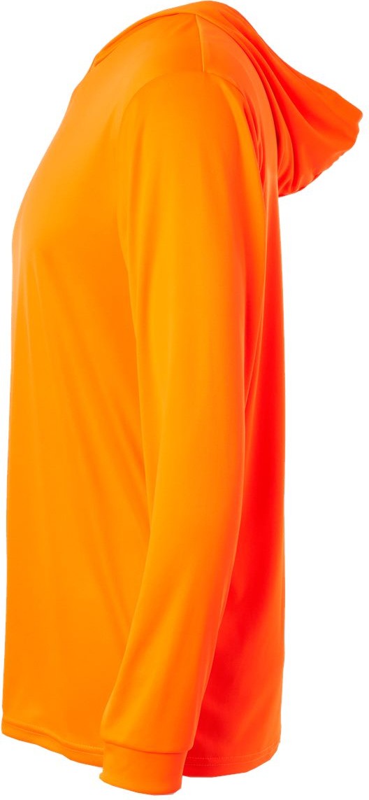 Left View of Neon Orange Bahama Performance Hooded Long Sleeve T-Shirt - 220