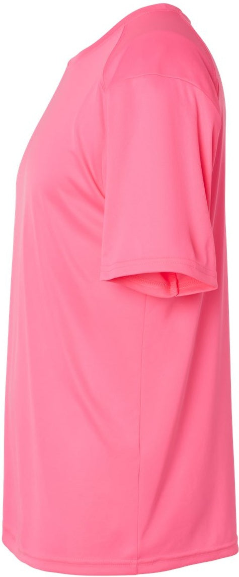Left View of Neon Pink Islander Performance T-Shirt - 200