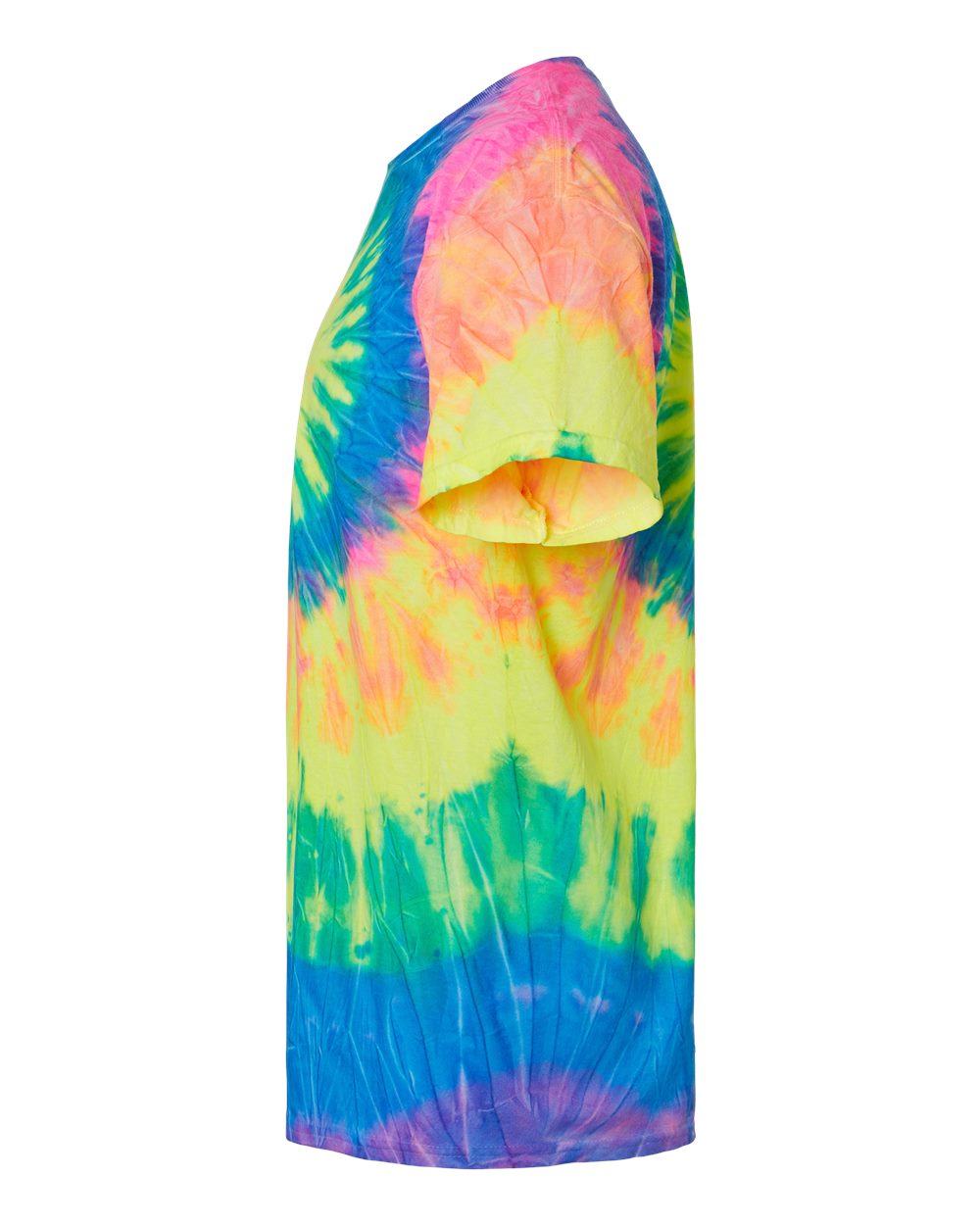 Left View of Neon Rainbow Multi-Color Tie-Dyed T-Shirt - 1000