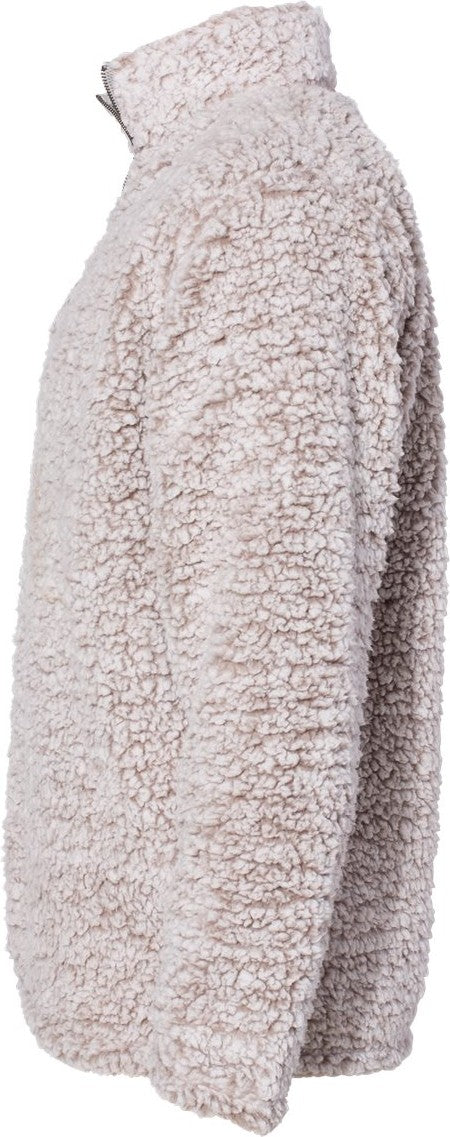 Left View of Oatmeal Heather Sherpa Quarter-Zip Pullover - 8454