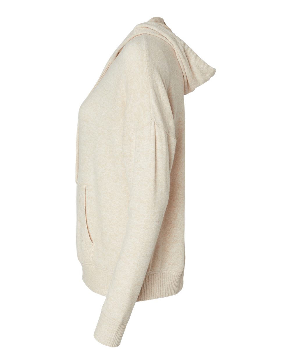 Left View of Oatmeal Heather Women&#39;s Cuddle Fleece Hooded Pullover - BW1501