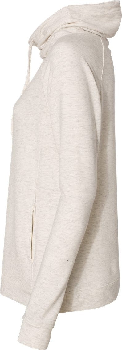 Left View of Oatmeal Women’s HeatLast™ Fleece Faux Cashmere Funnel Neck Sweatshirt - W18706