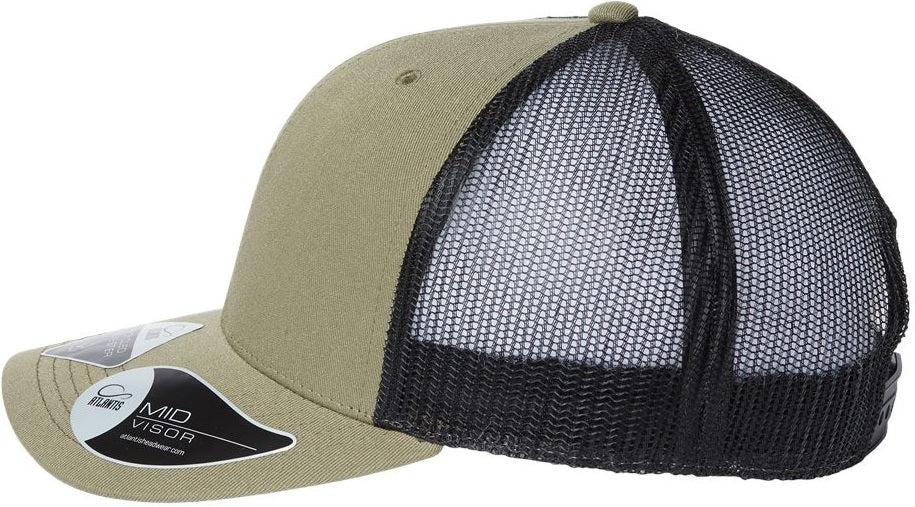 Left View of Olive/ Black Sustainable Trucker Cap - BRYCE